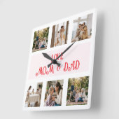 Modern Family Photo Collage Love スクエア壁時計 (傾斜)