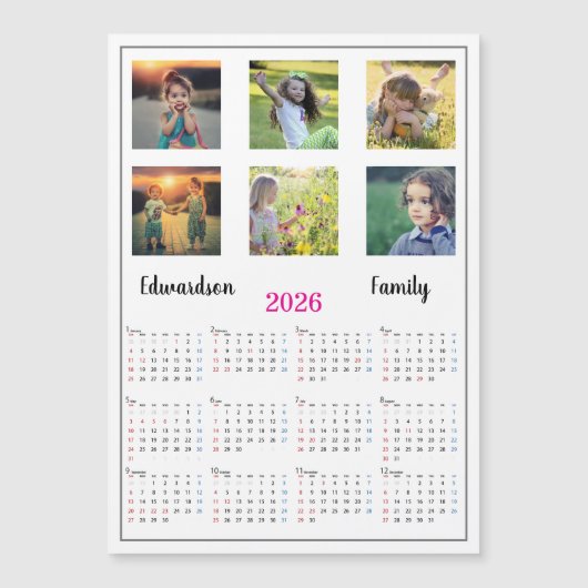 Modern family photo collage magnetic 2026 calendar (正面)