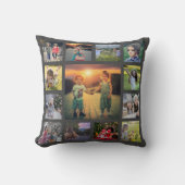 Modern family photo collage monogram name クッション (正面)