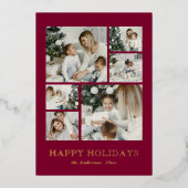 Modern Family Photo Collage Red Christmas 箔シーズンカード (正面)