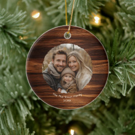Modern Family Photo on Wood Personalized Christmas セラミックオーナメント