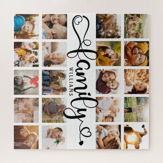 Modern Family Script 20 Photo Collage Chic Fun ジグソーパズル (横)