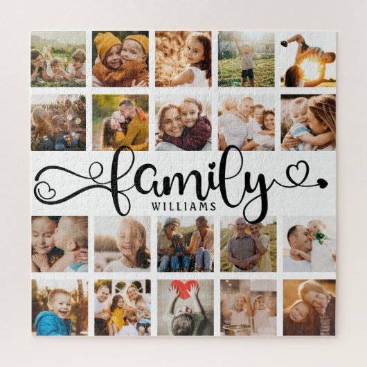 Modern Family Script 20 Photo Collage Chic Fun ジグソーパズル (縦)