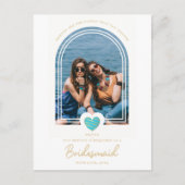 Modern Fancy Bridesmaid Blue Heart Photo Proposal ポストカード (正面)