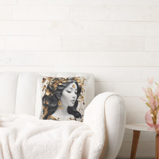 Modern Fantasy Art in Black and Gold  クッション