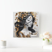 Modern Fantasy Art in Black and Gold  スクエア壁時計 (ホーム)