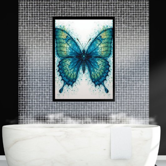 Modern Fantasy Fractal Art Watercolor Butterfly  ポスター