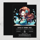 Modern Fantasy Mermaid Birthday 招待状 (正面/裏面)