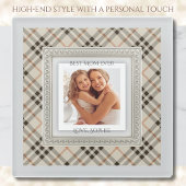 Modern Farmhouse Beige Plaid Best Mom Photo ガラスコースター