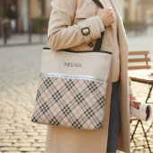 Modern Farmhouse Beige Plaid Pattern トートバッグ