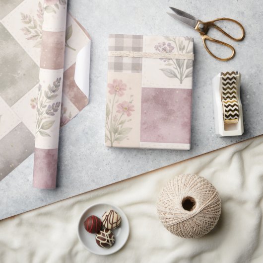 Modern Farmhouse Pastel Purple Quilt Patchwork  ラッピングペーパー (クラフト)