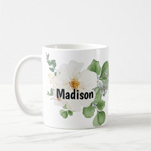Modern farmhouse personalize custom Floral Mug コーヒーマグカップ (左)