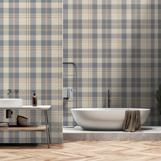 Modern Farmhouse Plaid in Cream and Slate Blue 壁紙