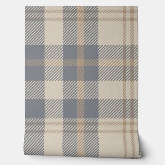 Modern Farmhouse Plaid in Cream and Slate Blue 壁紙 (ほどく)