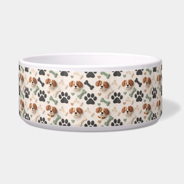 Modern Farmhouse Sage Green Paw Print Ceramic Dog ボウル (正面)