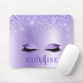 Modern Fashionable Monogram Purple Glitter Lashes マウスパッド