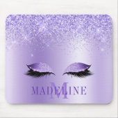 Modern Fashionable Monogram Purple Glitter Lashes マウスパッド (正面)