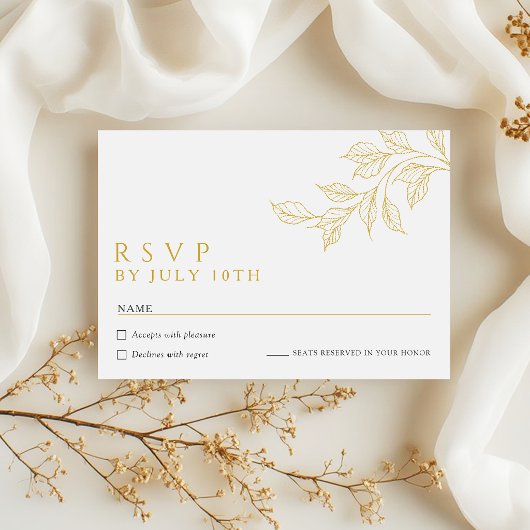 Modern Faux Gold Botanical Wedding RSVP Cards