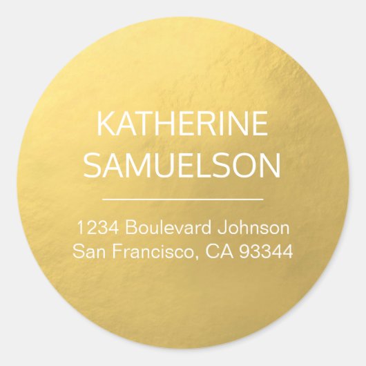 Modern Faux Gold Foil Name & Return Address ラウンドシール (正面)