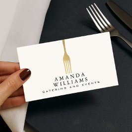 Modern Faux Gold Fork Catering Logo Ivory 名刺