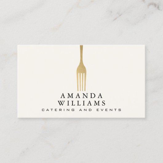 Modern Faux Gold Fork Catering Logo Ivory 名刺 (正面)