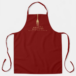 Modern Faux Gold Fork Catering Logo on Red エプロン