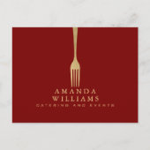 Modern Faux Gold Fork Catering Logo on Red ポストカード (正面)