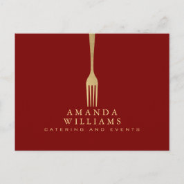 Modern Faux Gold Fork Catering Logo on Red ポストカード