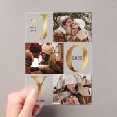 Modern Faux Gold Photo Collage Joy Christmas Card アクリル招待状 (インサイチュ (ポータブル))