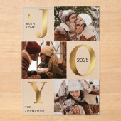 Modern Faux Gold Photo Collage Joy Christmas Card アクリル招待状 (正面)