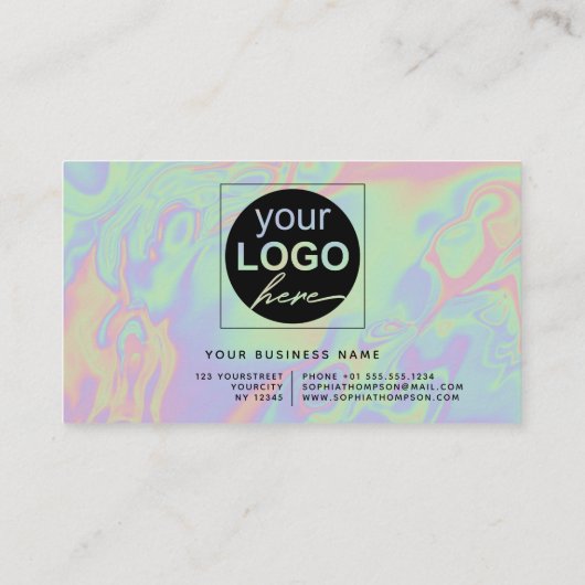 Modern Faux Holographic Pastel Script | Your Logo 割引カード (裏面)