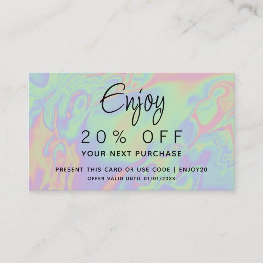Modern Faux Holographic Pastel Script | Your Logo 割引カード (正面)