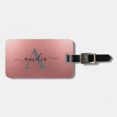 Modern Faux Rose Gold Script Monogram Personalized ラゲッジタグ (正面横)