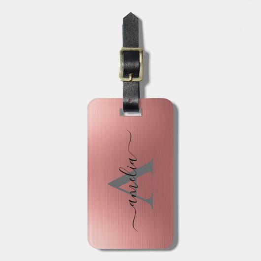 Modern Faux Rose Gold Script Monogram Personalized ラゲッジタグ (正面縦)