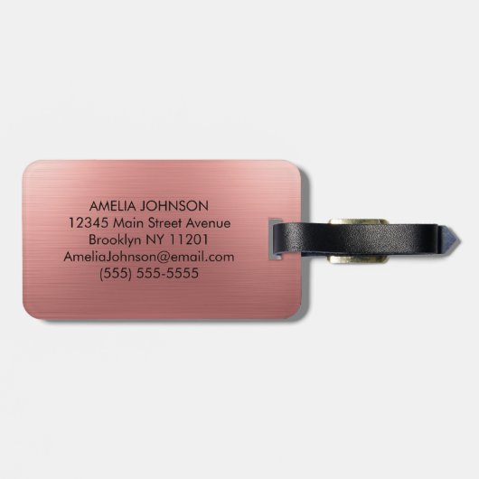 Modern Faux Rose Gold Script Monogram Personalized ラゲッジタグ (裏面横)