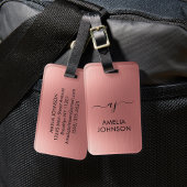 Modern Faux Rose Gold Script Monogram Personalized ラゲッジタグ
