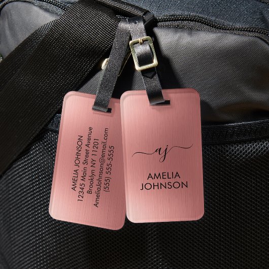 Modern Faux Rose Gold Script Monogram Personalized ラゲッジタグ