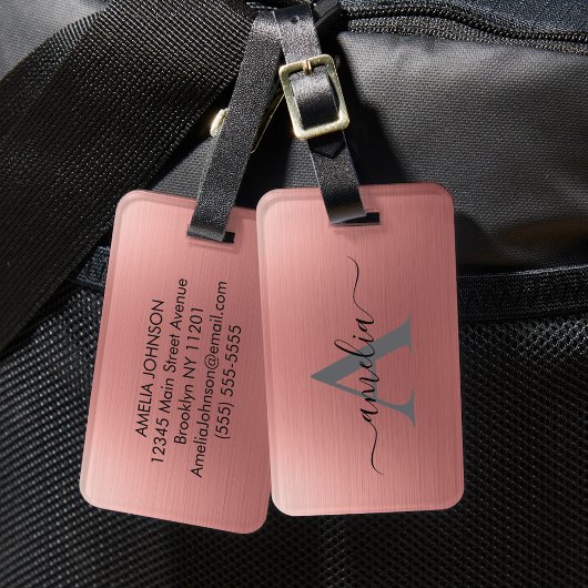 Modern Faux Rose Gold Script Monogram Personalized ラゲッジタグ