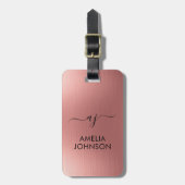 Modern Faux Rose Gold Script Monogram Personalized ラゲッジタグ (正面縦)