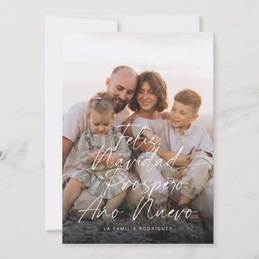 Modern Feliz Navidad Full Photo Script Christmas シーズンカード (正面)