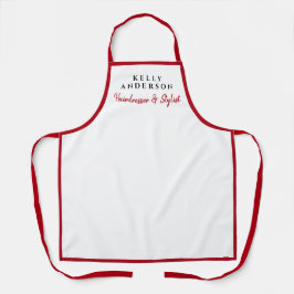 Modern Feminine White Red Border Hairdresser  エプロン