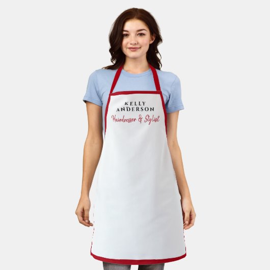 Modern Feminine White Red Border Hairdresser  エプロン (着用した状態)
