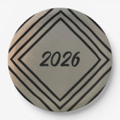 Modern Festive Brushed Metal 2026 New Years Party ペーパープレート (正面)