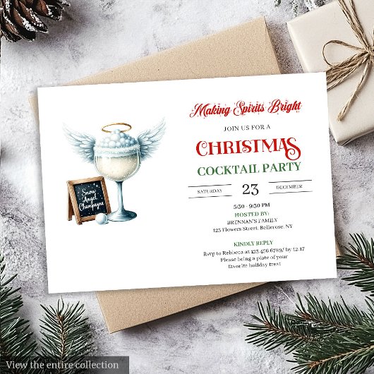 Modern Festive Christmas Cocktails Party Invite 招待状