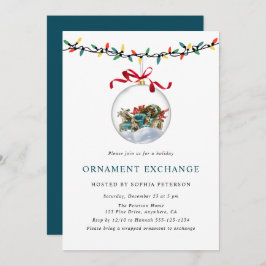 Modern Festive Christmas Ornament Exchange Party 招待状