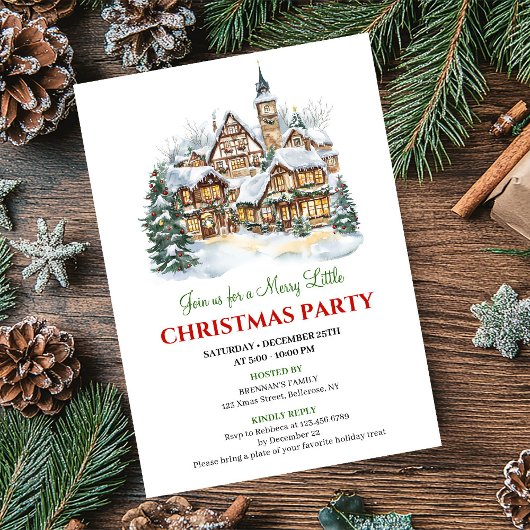 Modern festive city Christmas party dinner invite 招待状