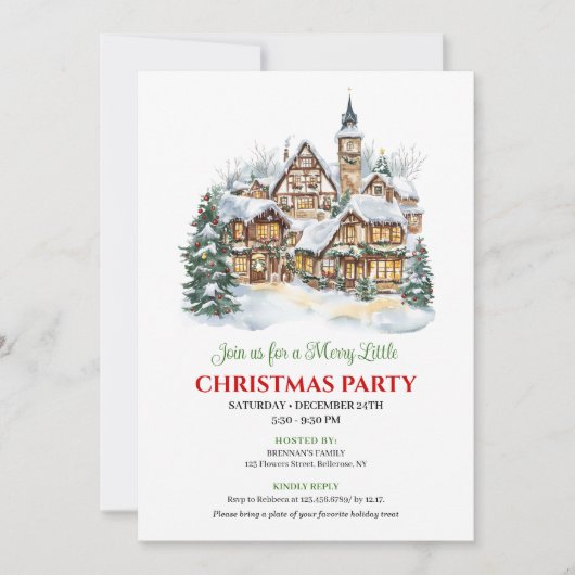 Modern festive city Christmas party dinner invite 招待状 (正面)