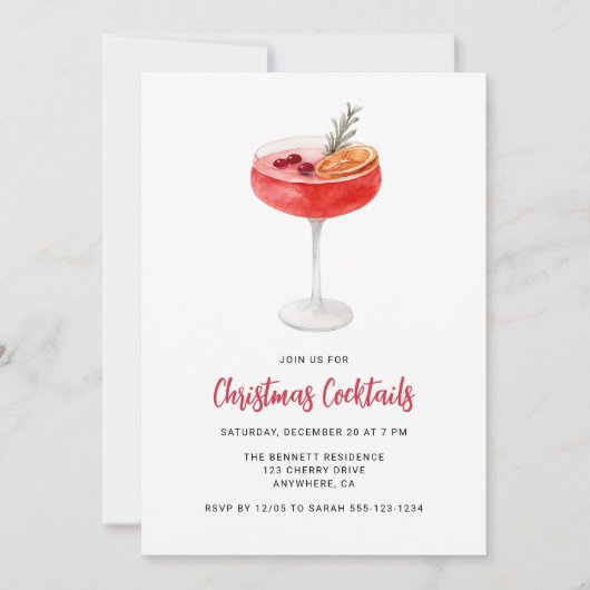 Modern Festive Drinks Christmas Cocktail Party 招待状 (正面)