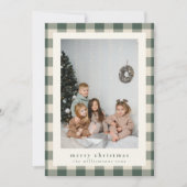 Modern Festive Green Plaid Rustic Photo Christmas シーズンカード (正面)