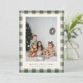 Modern Festive Green Plaid Rustic Photo Christmas シーズンカード (スタンド正面)